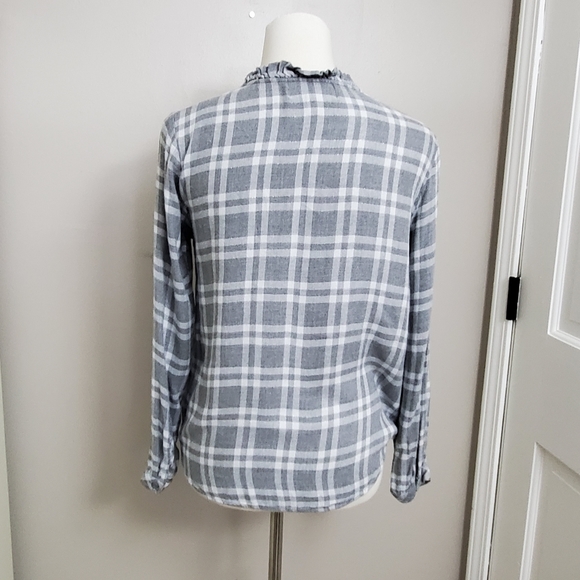 Anthropologie Cloth & Stone Plaid Ruffle Collar Top - Picture 5 of 13